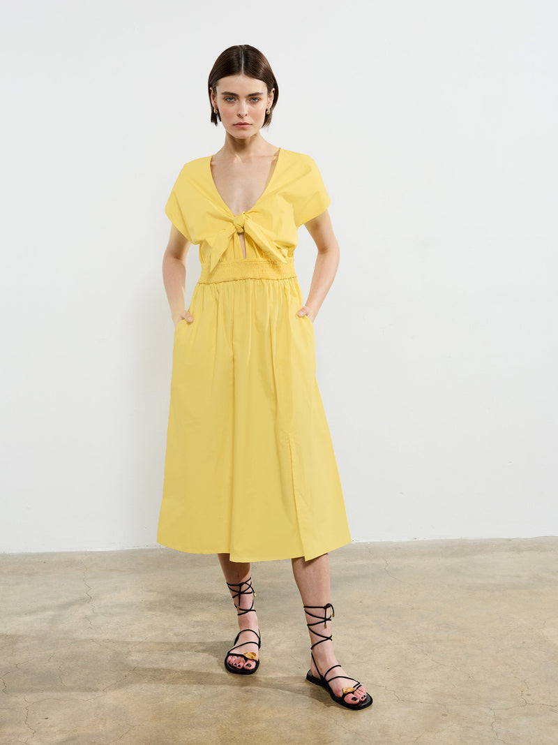 french connection Barletta Poplin Tie Midi Dress Butter Yellow