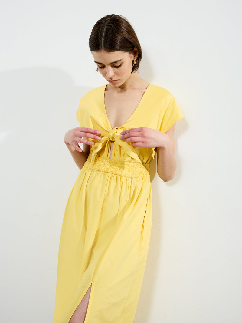 French Connection Barletta Poplin Tie Midi Dress Butter Yellow