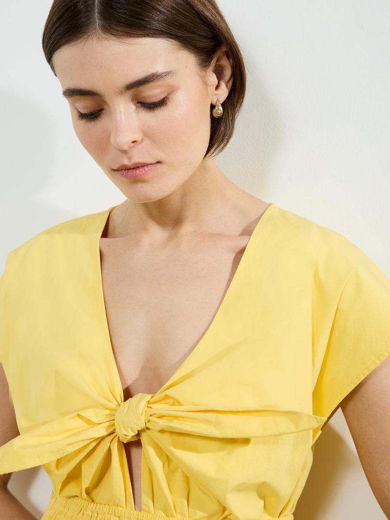 French Connection Barletta Poplin Tie Midi Dress Butter Yellow