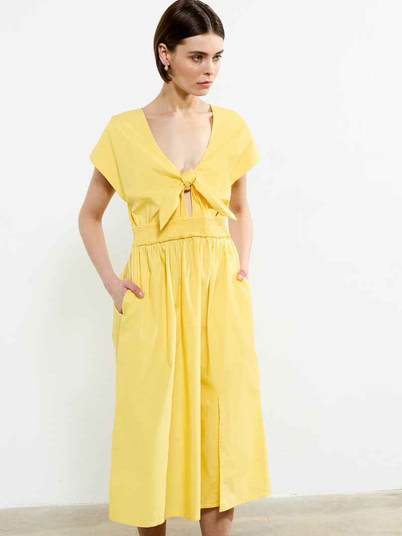French Connection Barletta Poplin Tie Midi Dress Butter Yellow