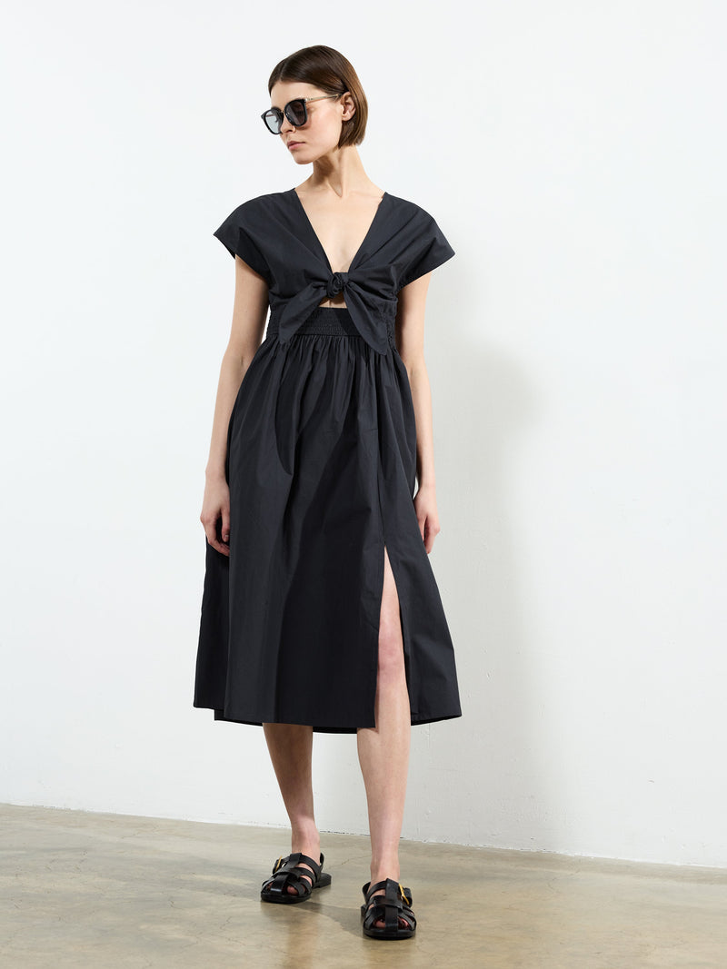 French Connection Barletta Poplin Tie Midi Dress Navy