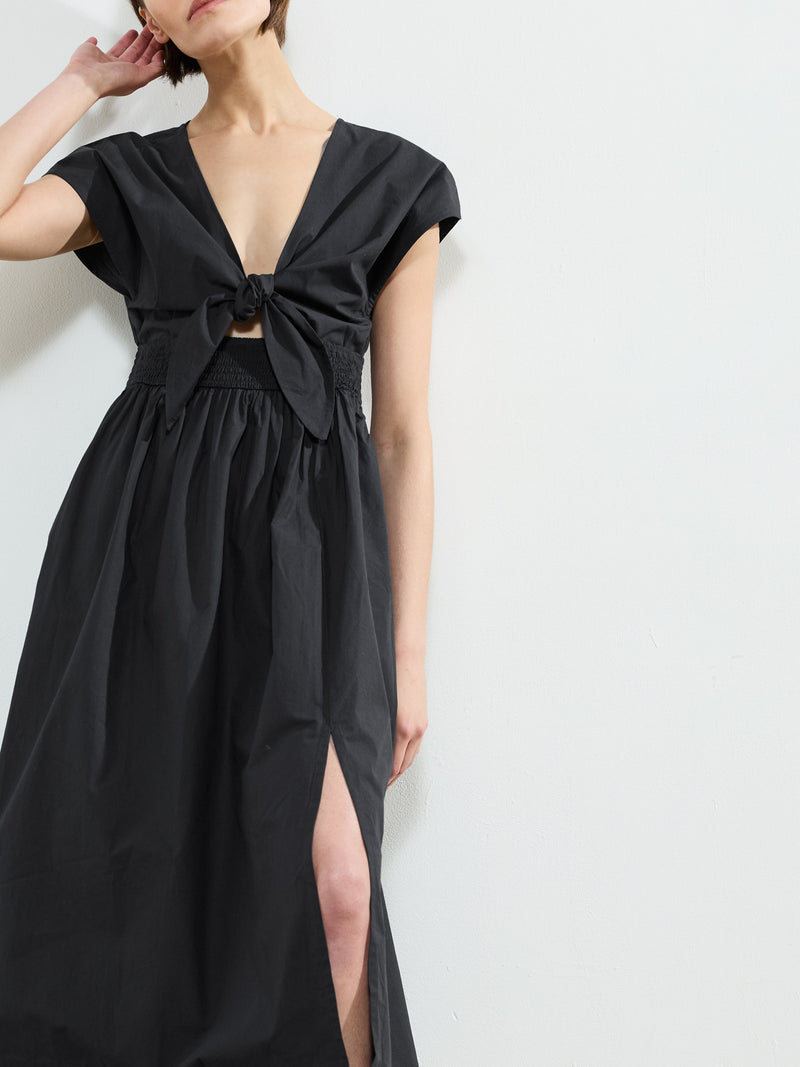 French Connection Barletta Poplin Tie Midi Dress Navy