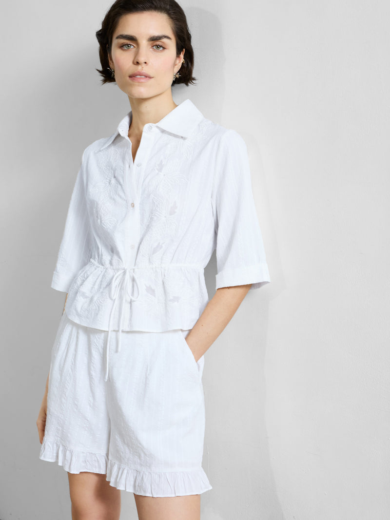French Connection Barnet Cotton Striped Embroidered Shirt Linen White