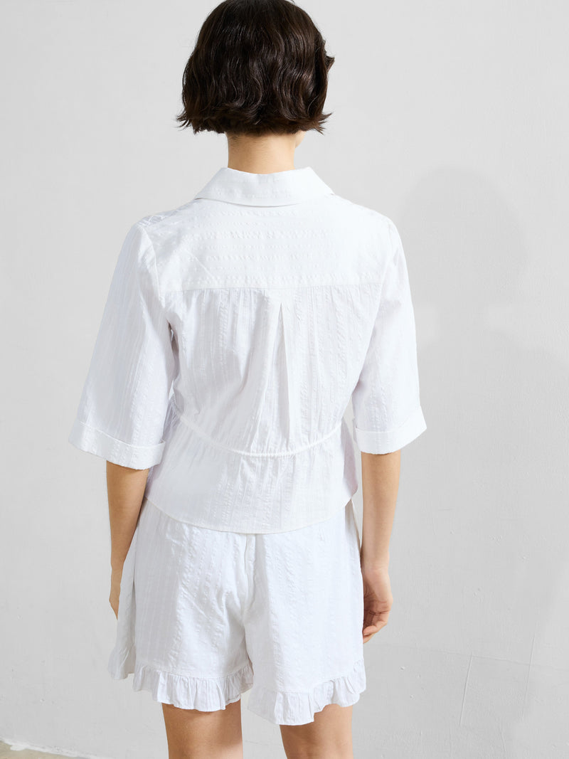 French Connection Barnet Cotton Striped Embroidered Shirt Linen White