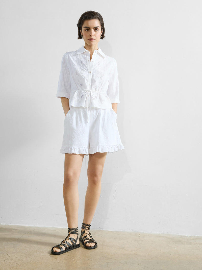 french connection Barnet Cotton Striped Embroidered Shirt Linen White