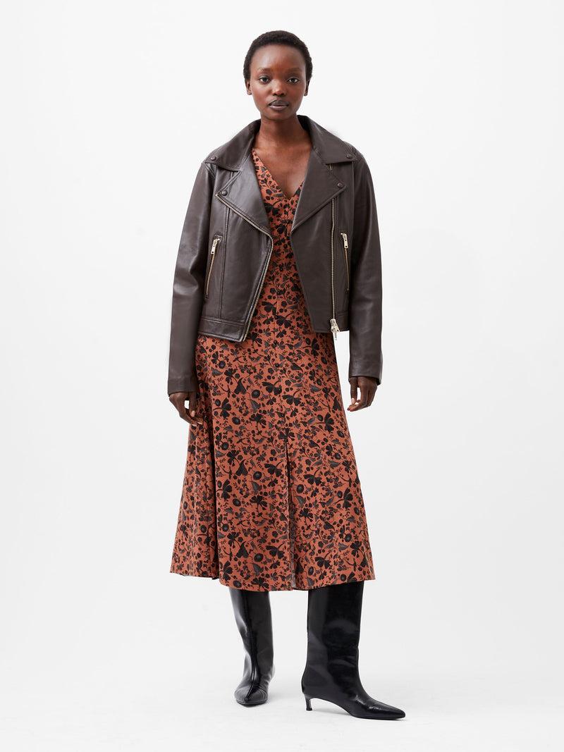 French Connection Becket Leather Military Jacket Chocolate Ganache