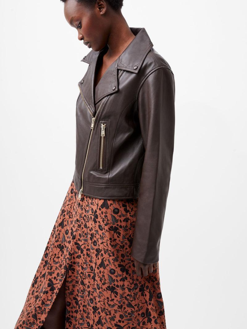 French Connection Becket Leather Military Jacket Chocolate Ganache