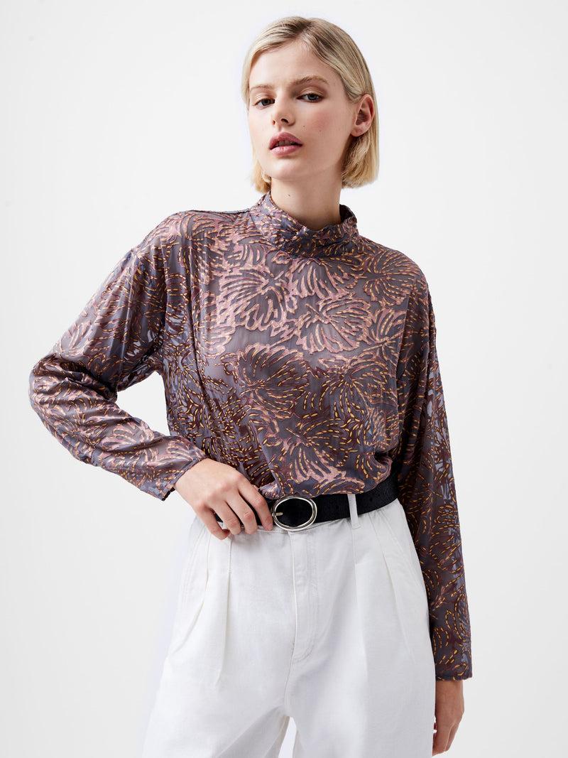 French Connection Becky Devore Turtle Neck Top Bronze Multi