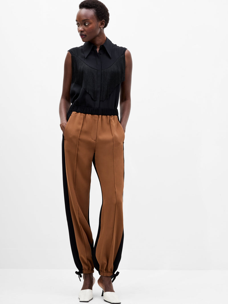 french connection Bella Twill Contrast Trousers Black Peacan Neutral