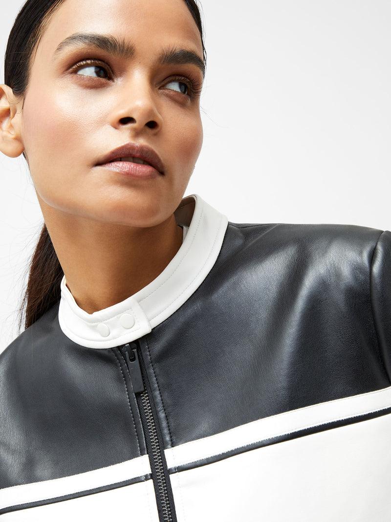French Connection Berkely Racer PU Leather Jacket Black/Cream