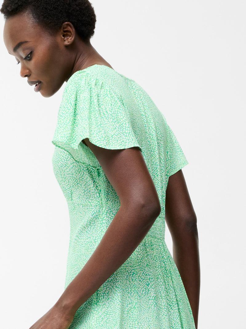 French Connection Bernice Eco V Neck Printed Tea Dress Minted Green