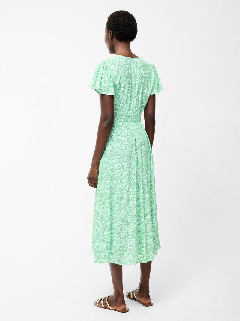 French Connection Bernice Eco V Neck Printed Tea Dress Minted Green