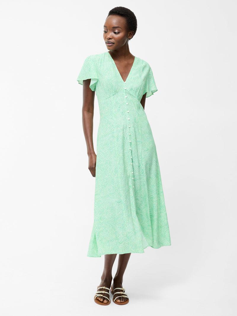 french connection Bernice Eco V Neck Printed Tea Dress Minted Green