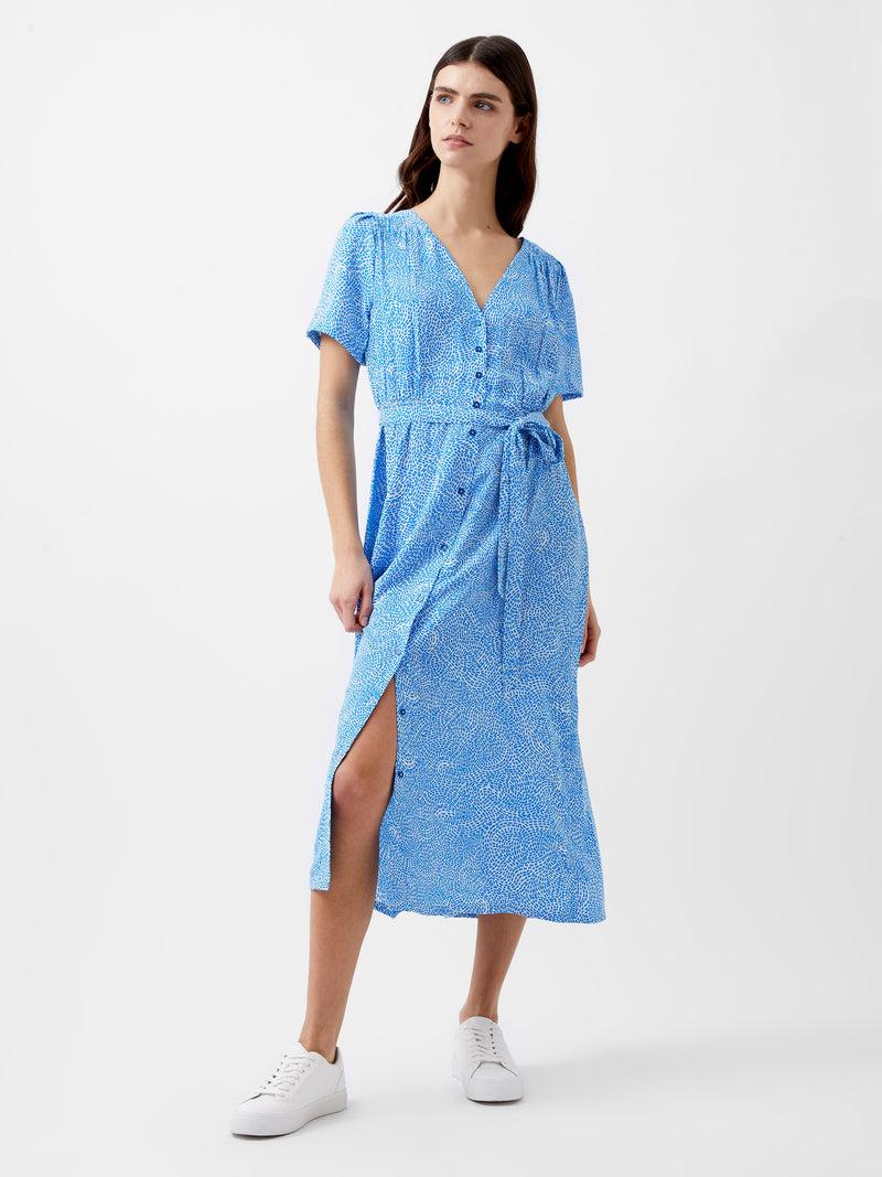 French Connection Bernice Elitan Button Through Dress Blue Mist/Blue Seastar