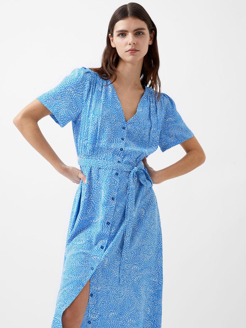 french connection Bernice Elitan Button Through Dress Blue Mist/Blue Seastar