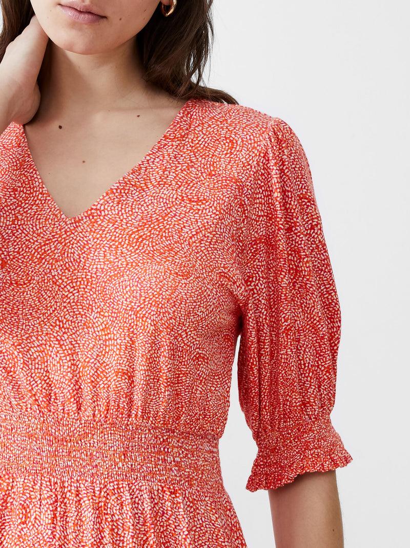 French Connection Bernice Shirred Mini Dress Mandarin/Seapink/Ivr