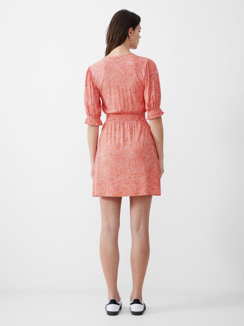 French Connection Bernice Shirred Mini Dress Mandarin/Seapink/Ivr