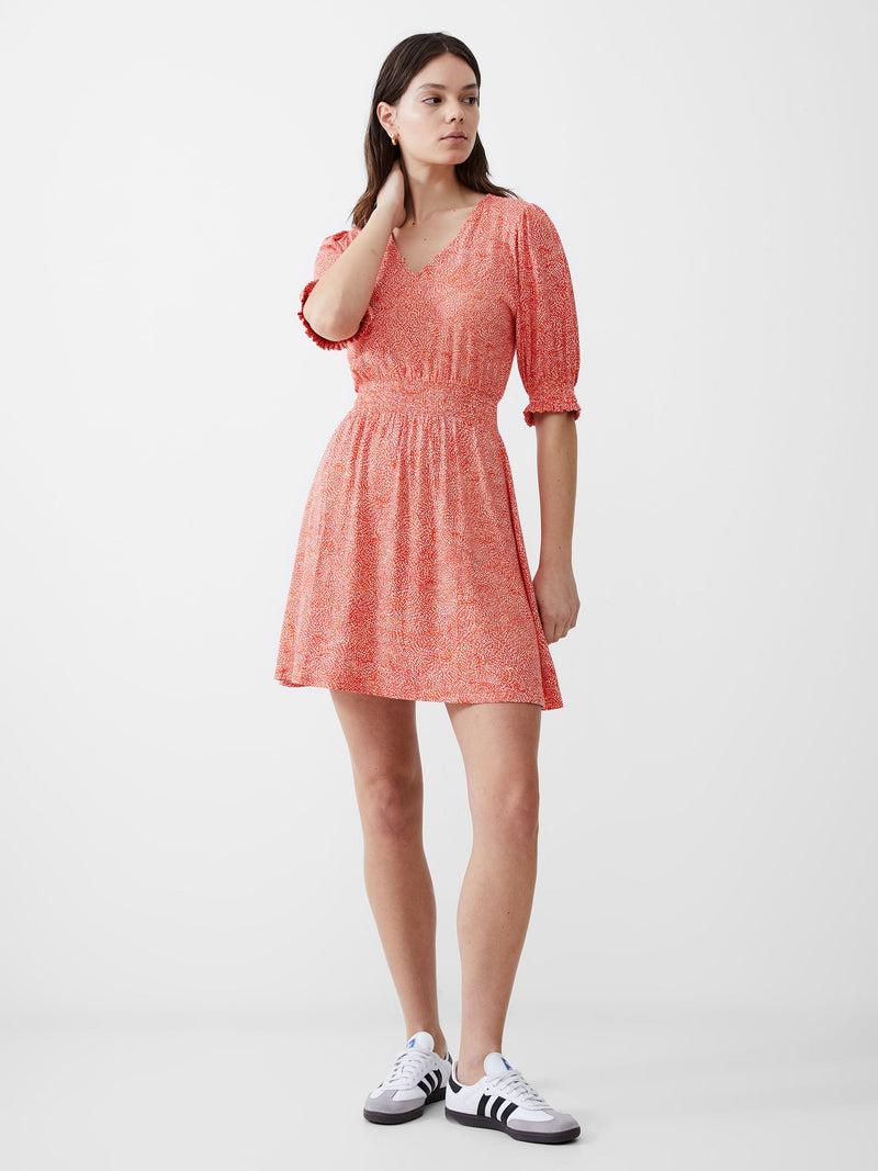 french connection Bernice Shirred Mini Dress Mandarin/Seapink/Ivr