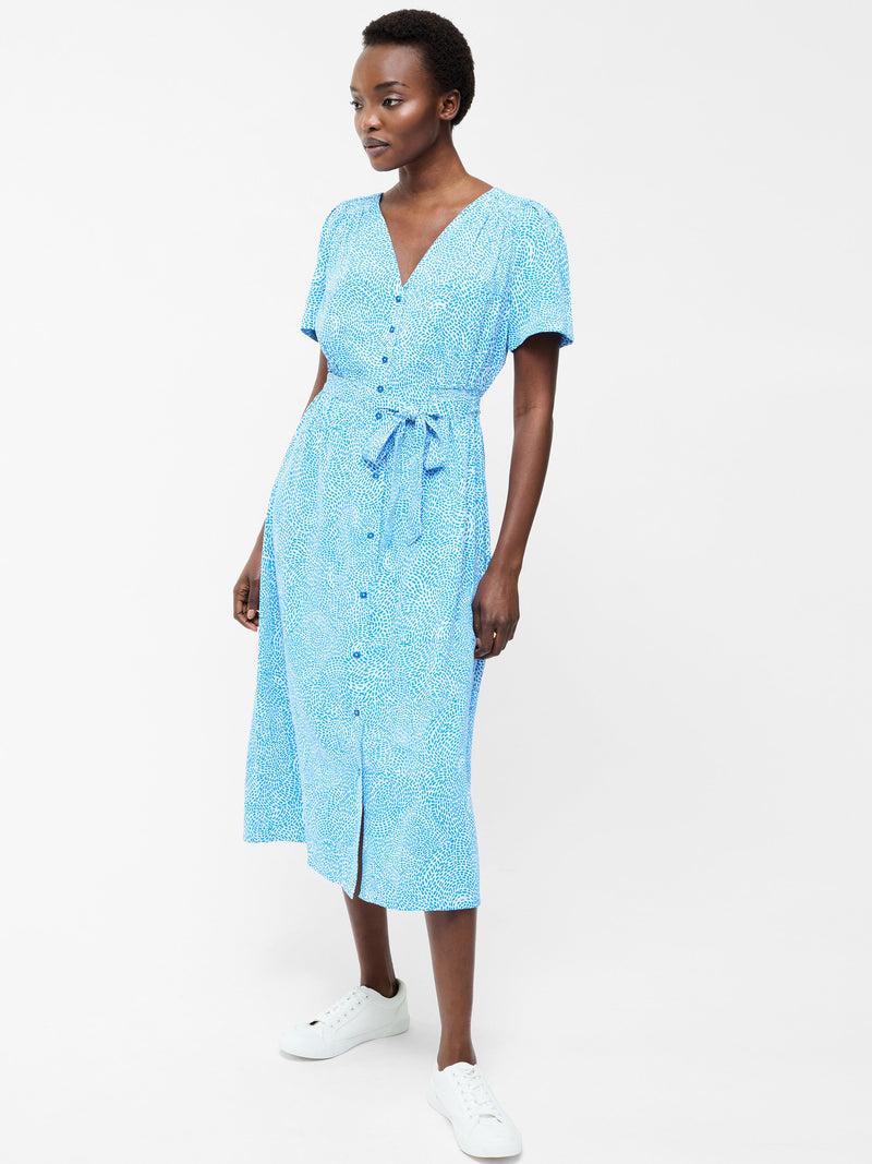 french connection Bernice V Neck Button Through Dress Blue Sea Star