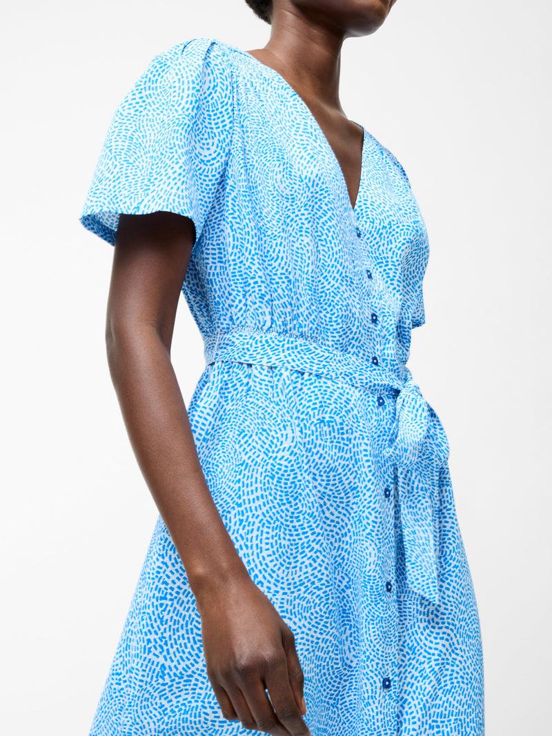 French Connection Bernice V Neck Button Through Dress Blue Sea Star