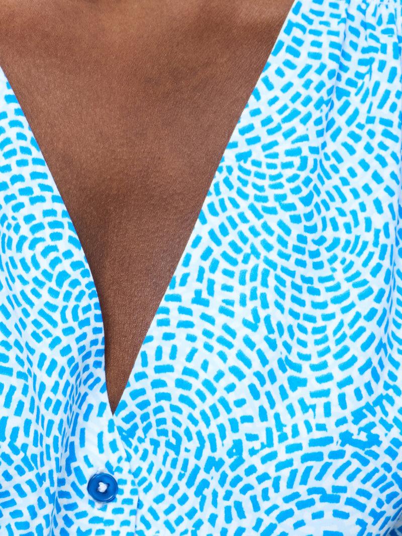 French Connection Bernice V Neck Button Through Dress Blue Sea Star