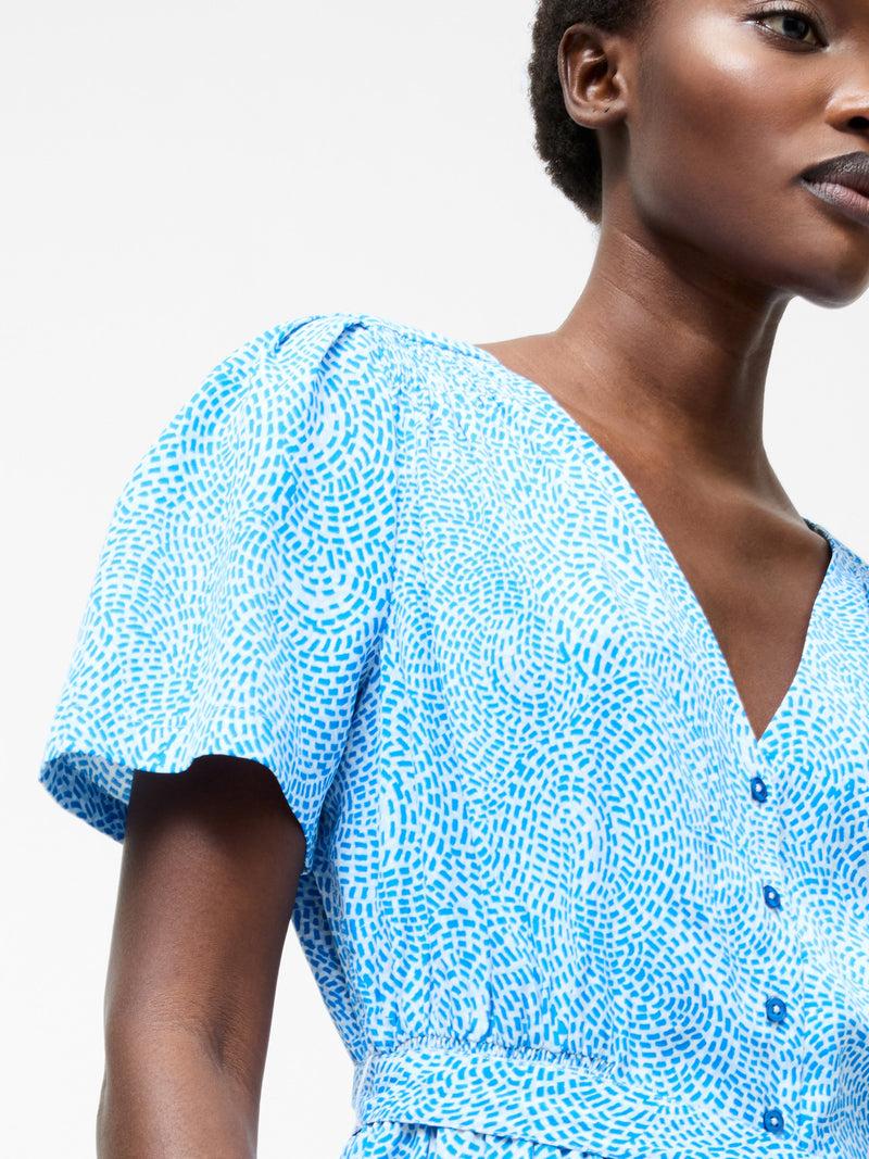 French Connection Bernice V Neck Button Through Dress Blue Sea Star