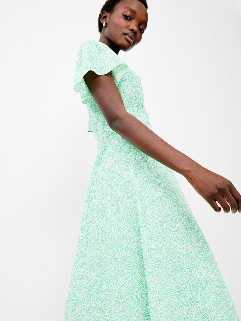 French Connection Bernice V-Neck Tea Dress Minted Green
