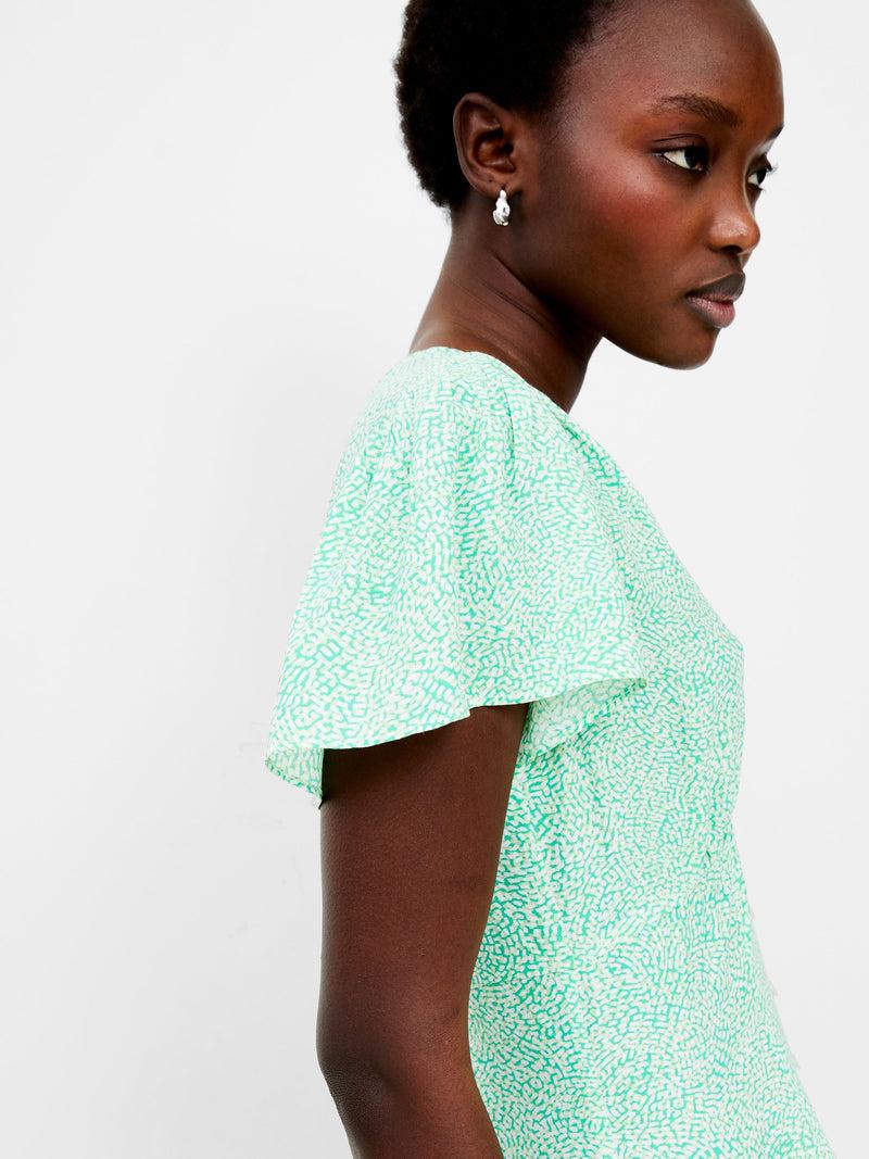 French Connection Bernice V-Neck Tea Dress Minted Green
