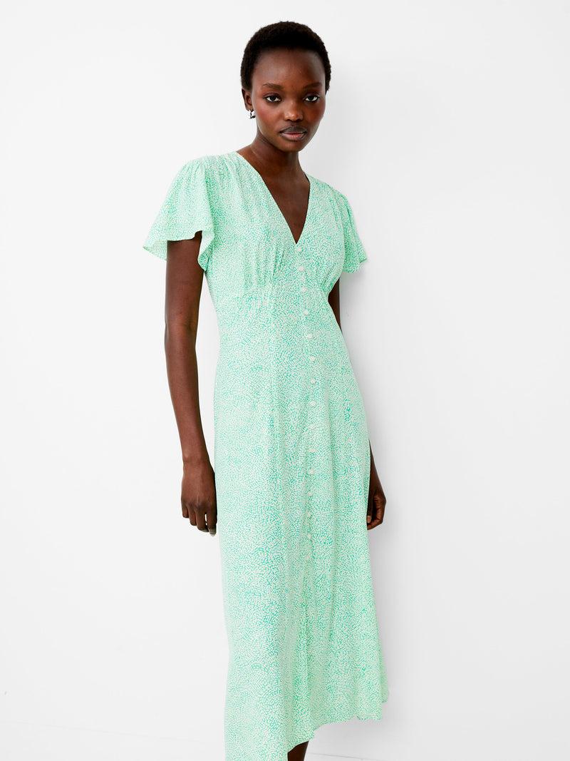 French Connection Bernice V-Neck Tea Dress Minted Green