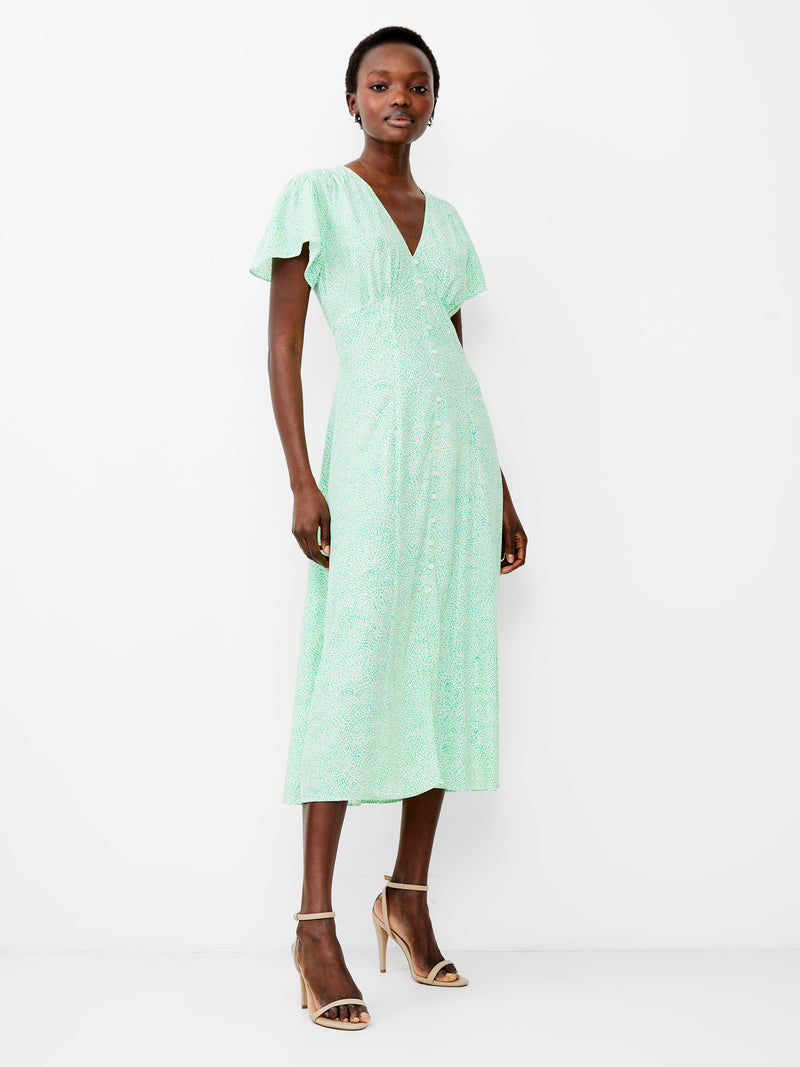 french connection Bernice V-Neck Tea Dress Minted Green