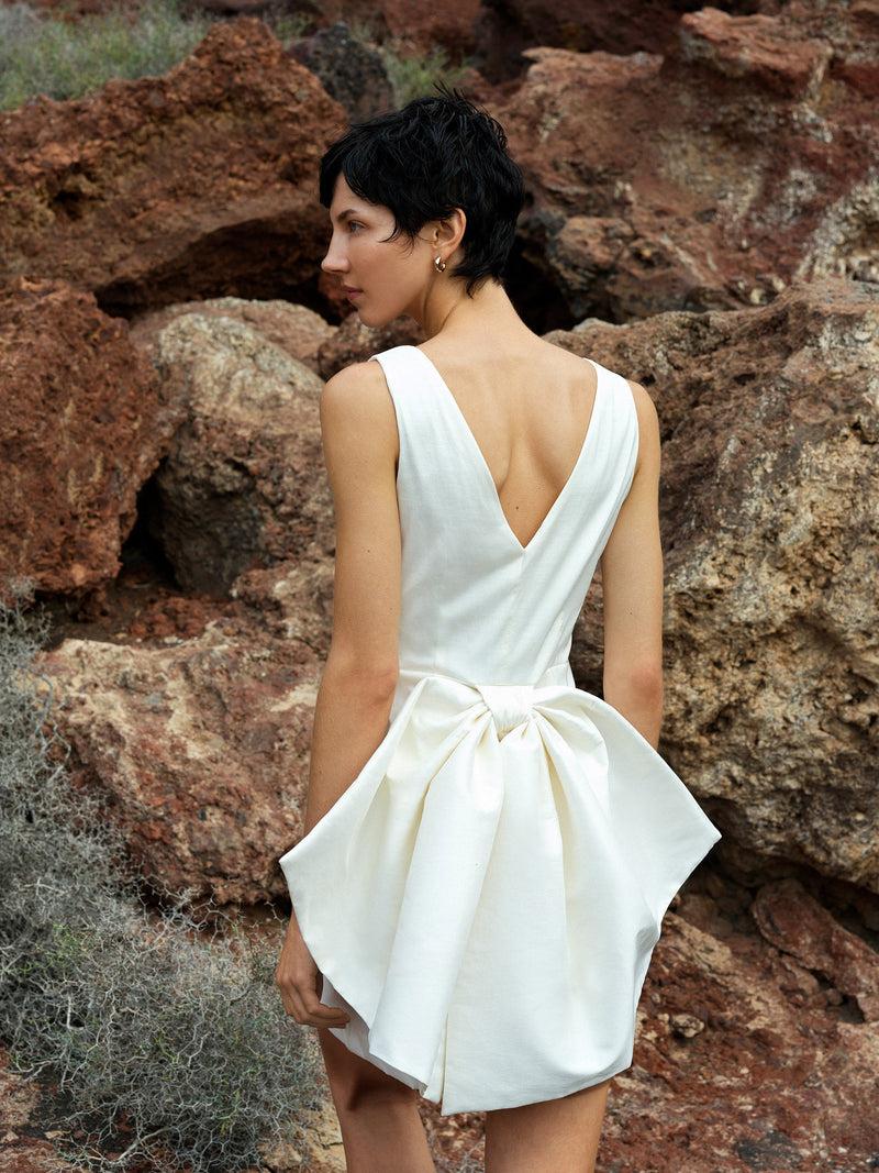 french connection Beverly Satin Sleeveless Bow Mini Dress Summer White