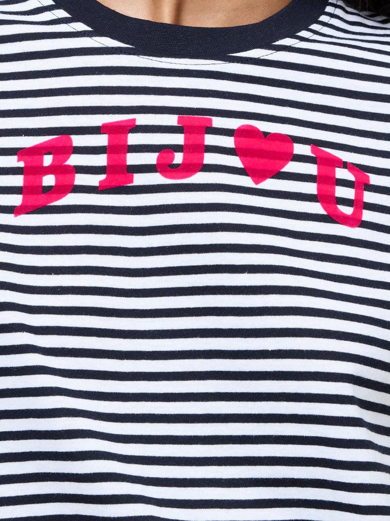 French Connection Bijou Stripe Graphic T-Shirt Midnight/White/Fusc