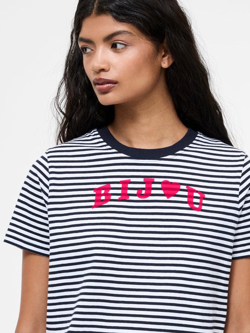 French Connection Bijou Stripe Graphic T-Shirt Midnight/White/Fusc