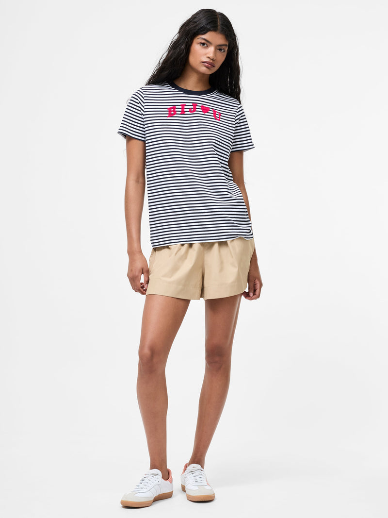 French Connection Bijou Stripe Graphic T-Shirt Midnight/White/Fusc