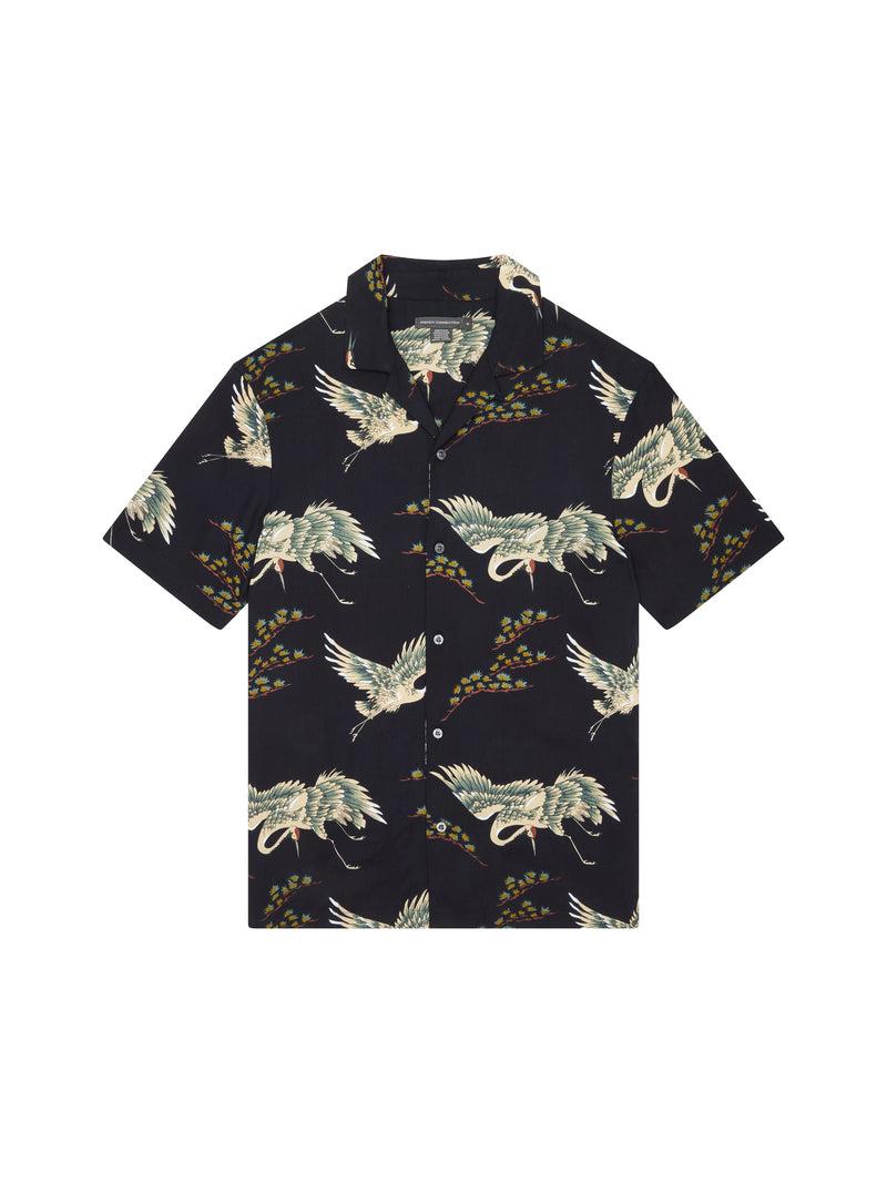 french connection Bird Viscose Revere Short Sleeve Shirt Marine