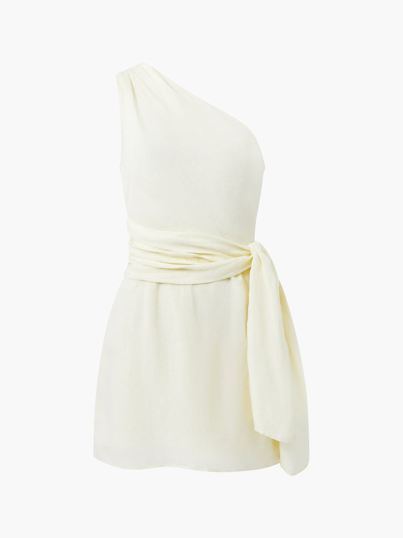 french connection Birdie Linen One Shoulder Tie Mini Dress Cornsilk Yellow