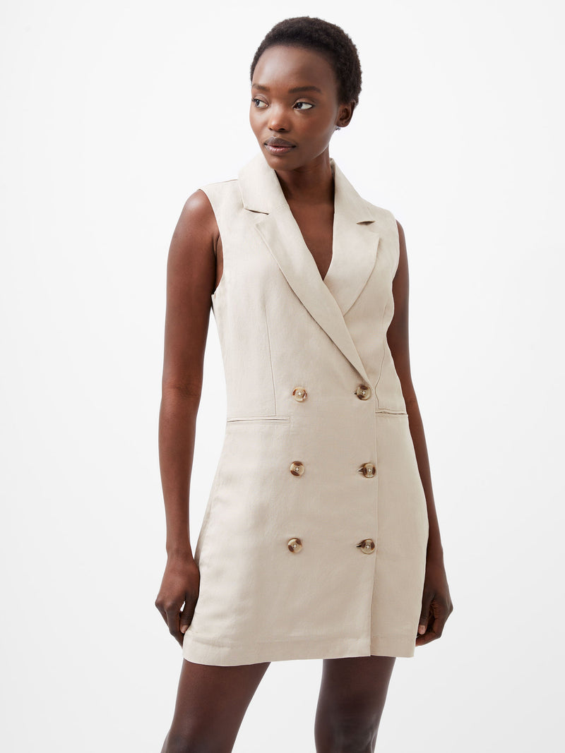 french connection Birdie Linen Sleeveless Blazer Dress Wild Wheat