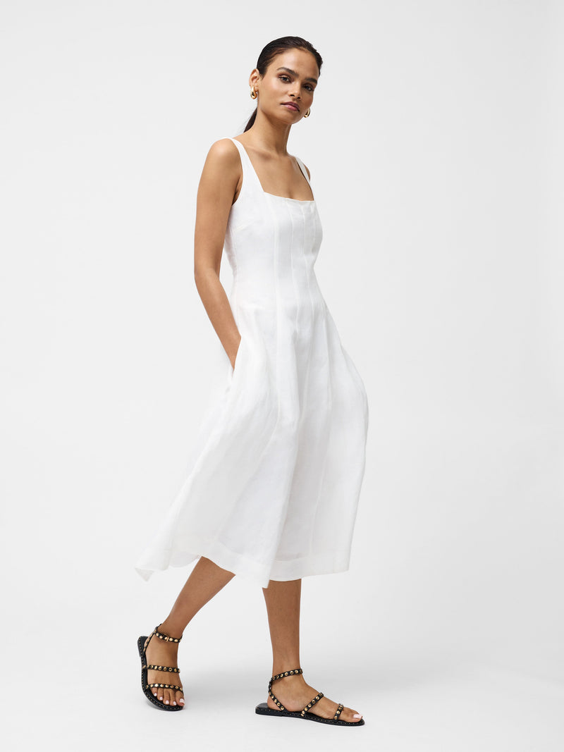 French Connection Birdie Linen Square Neck Dress Summer White