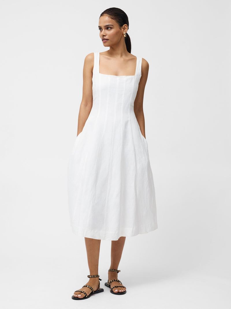 French Connection Birdie Linen Square Neck Dress Summer White