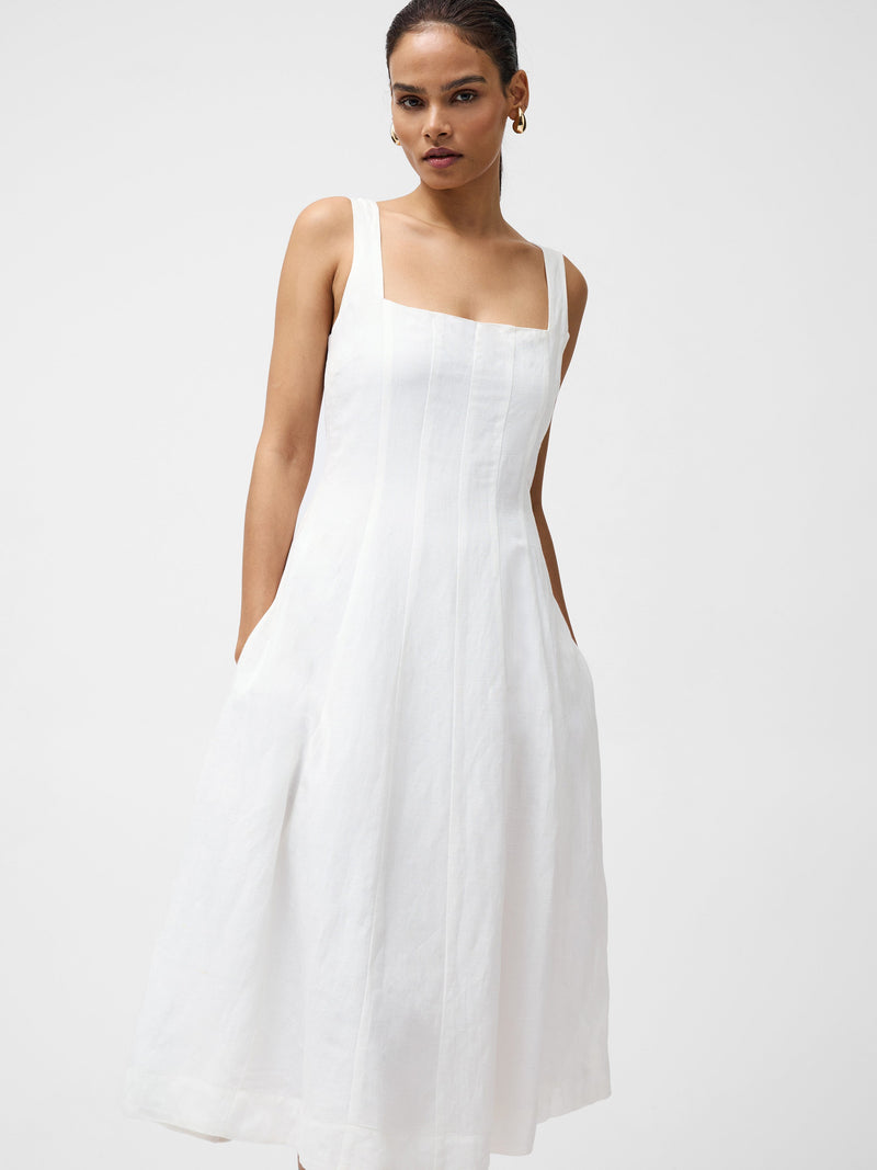 french connection Birdie Linen Square Neck Dress Summer White