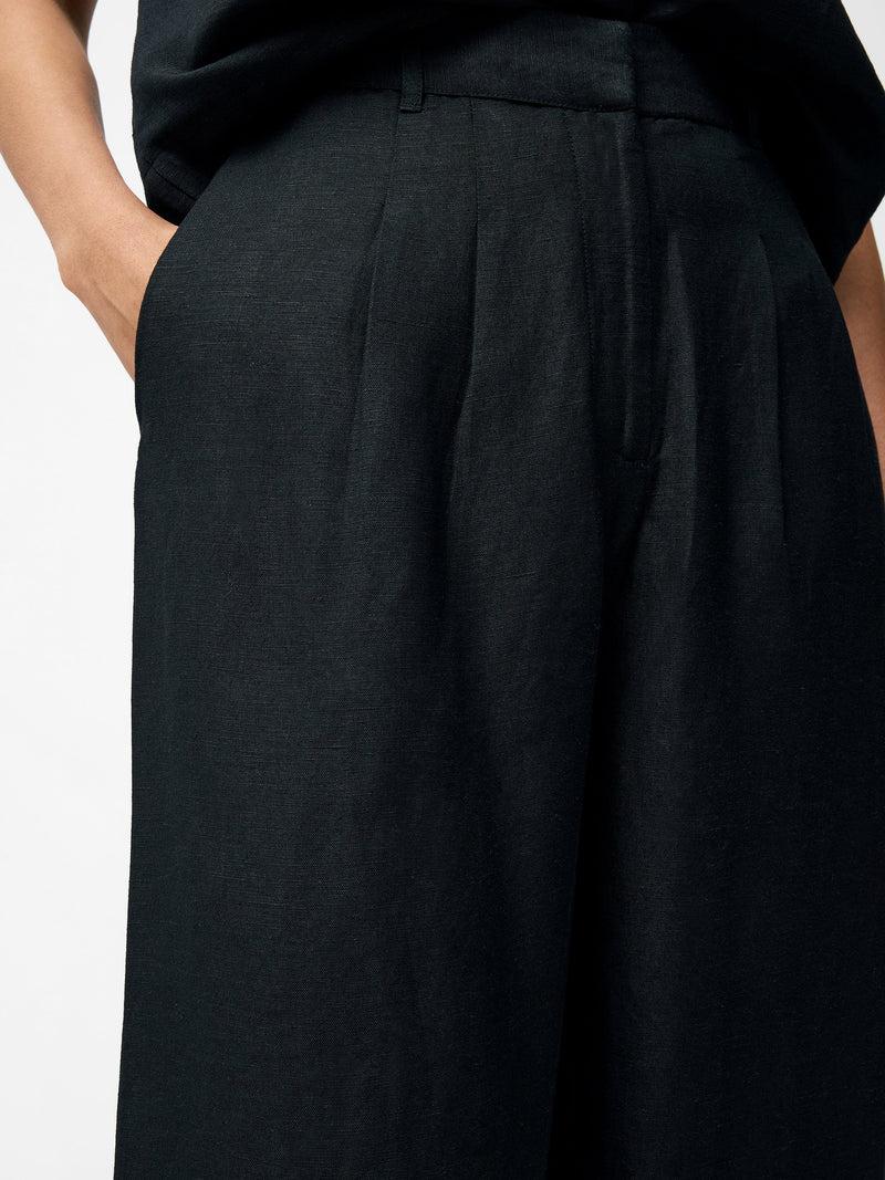 French Connection Birdie Linen Wide Leg Trousers Black