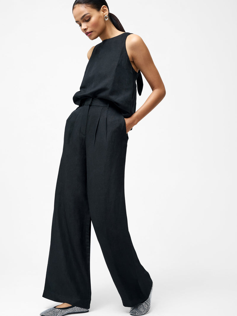 french connection Birdie Linen Wide Leg Trousers Black