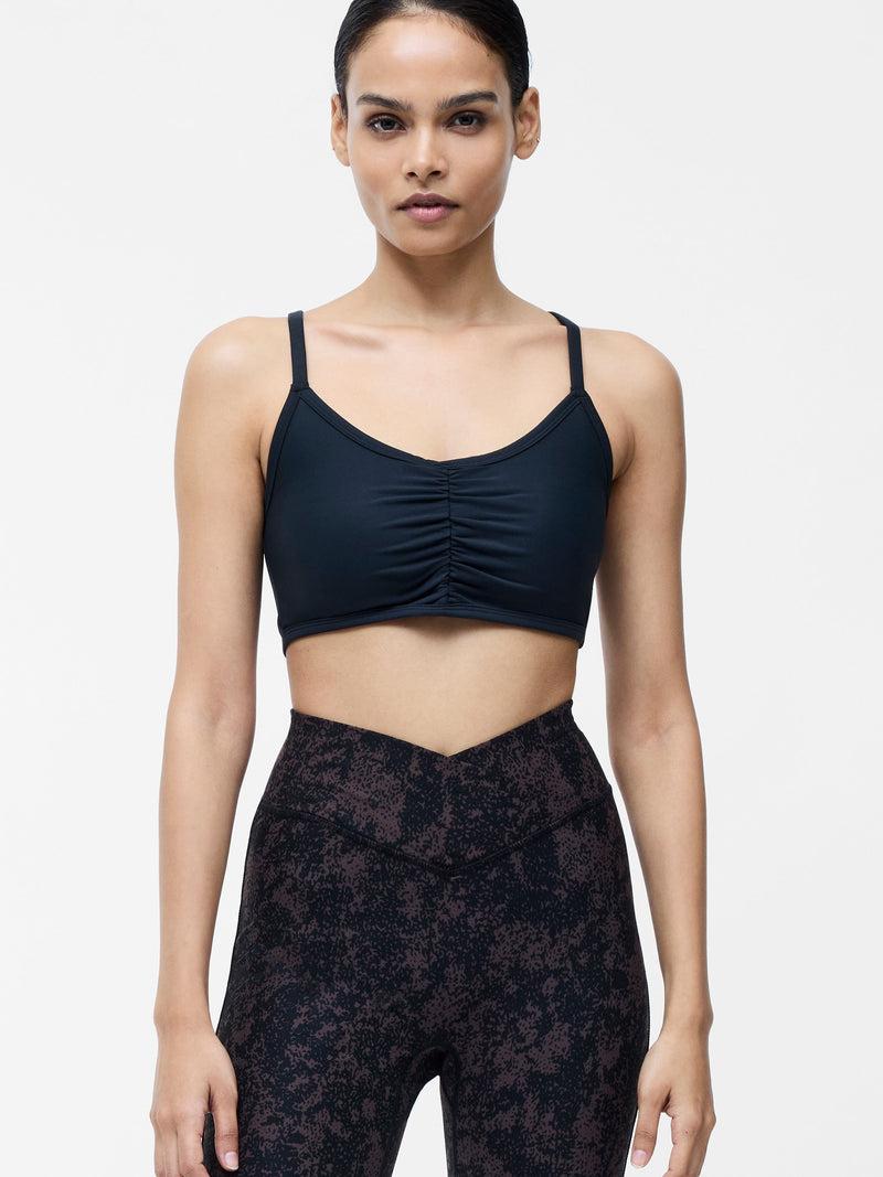 French Connection Black Yoga Ruched Sports Bra Black