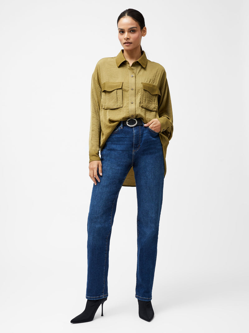 french connection Blaine Satin Shirt Golden Olive Khaki
