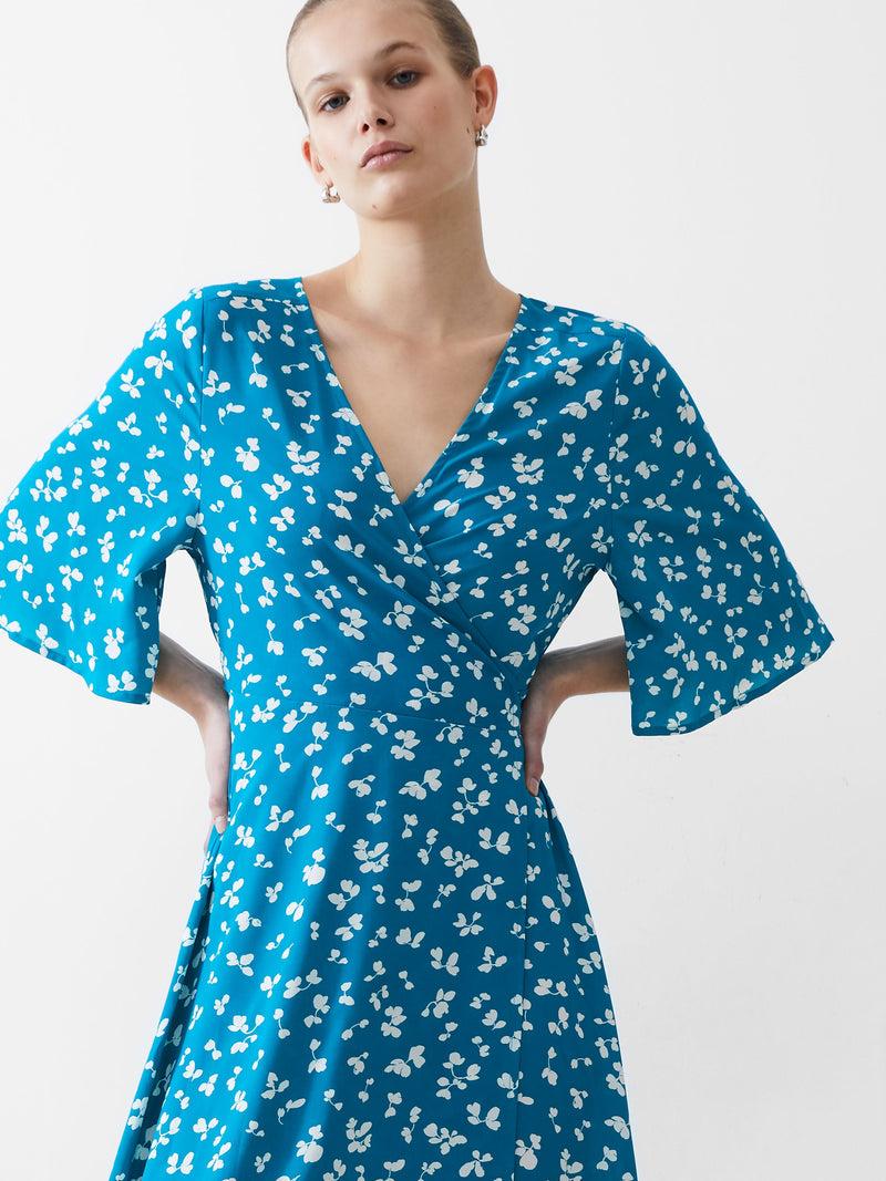 French Connection Bonita Wrap Angel Dress Peacock/White