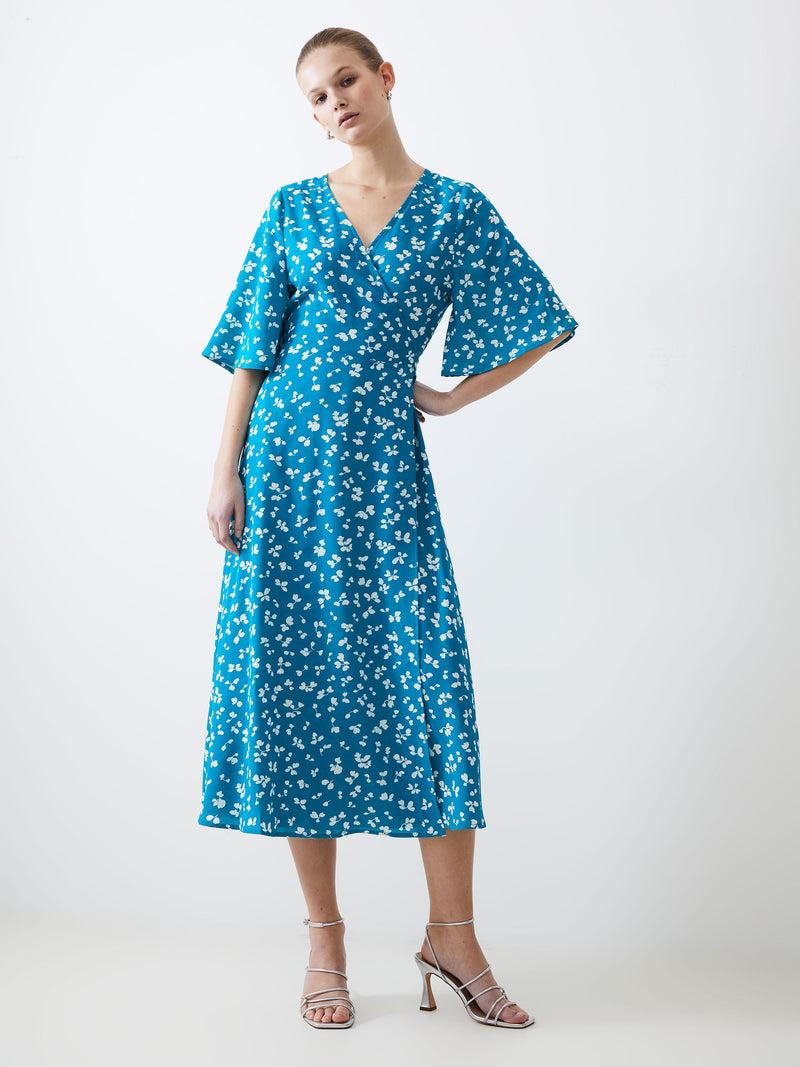 french connection Bonita Wrap Angel Dress Peacock/White