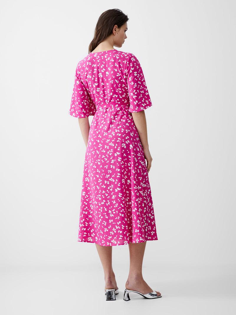French Connection Bonita Wrap Angel Dress Wild Rosa/White