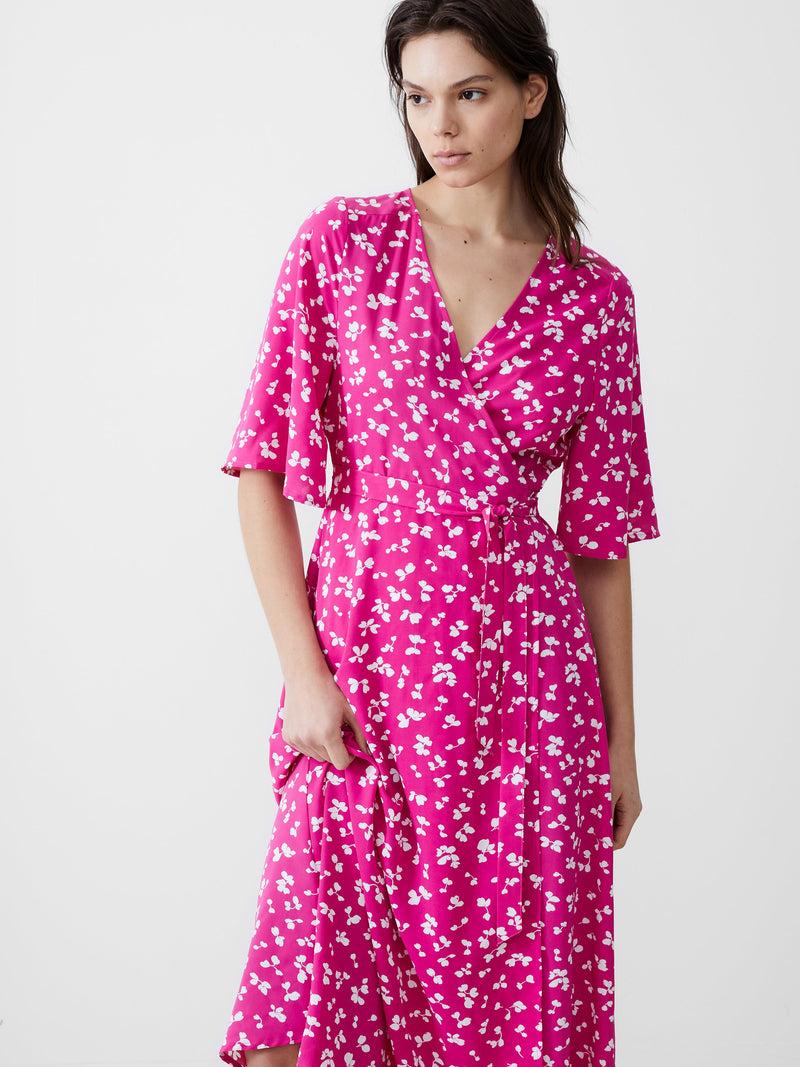 French Connection Bonita Wrap Angel Dress Wild Rosa/White