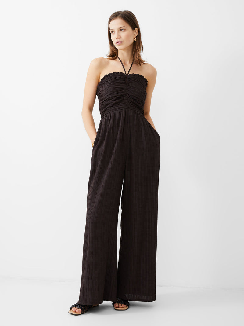 French Connection Bonny Pleated Strappy Halterneck Jumpsuit Chocolate Torte