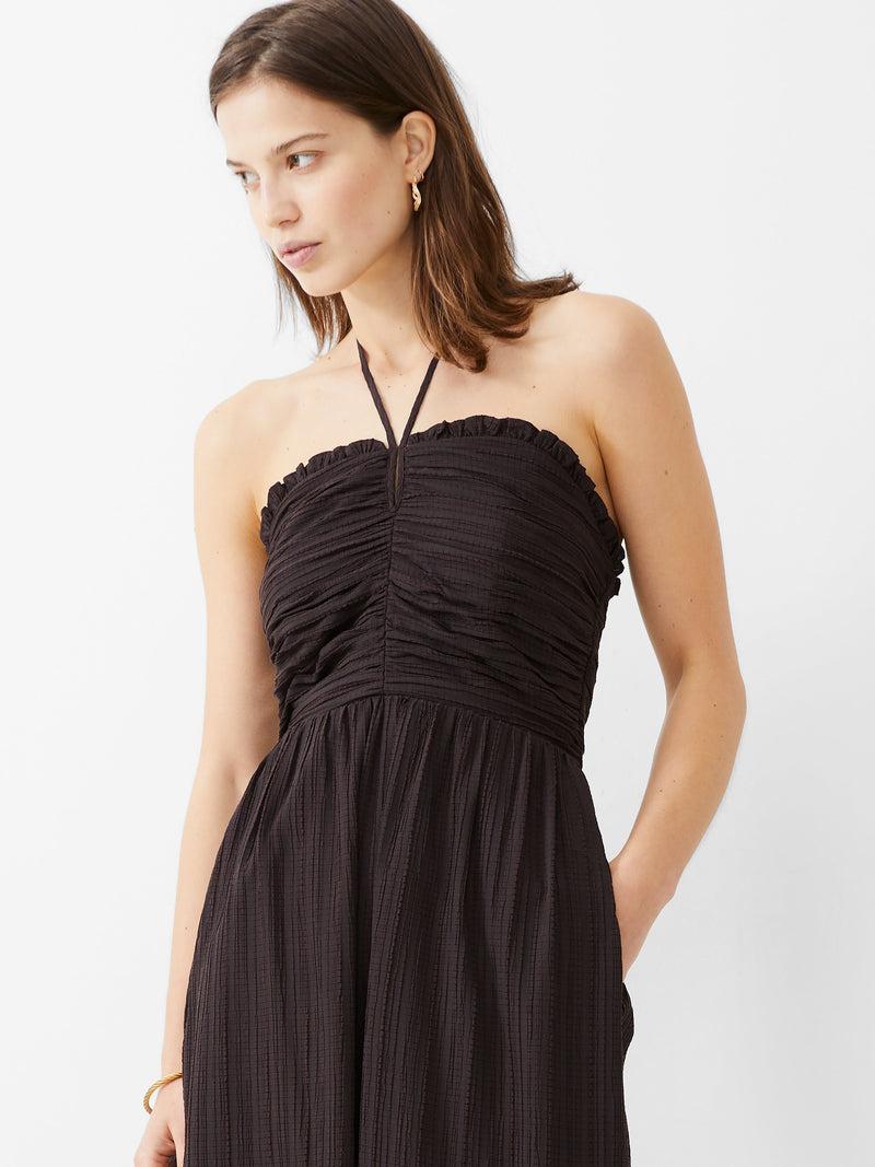 French Connection Bonny Pleated Strappy Halterneck Jumpsuit Chocolate Torte